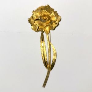 Vintage RSK Carnation Brooch Brushed Gold Metal 4" long Retro Statement Piece!